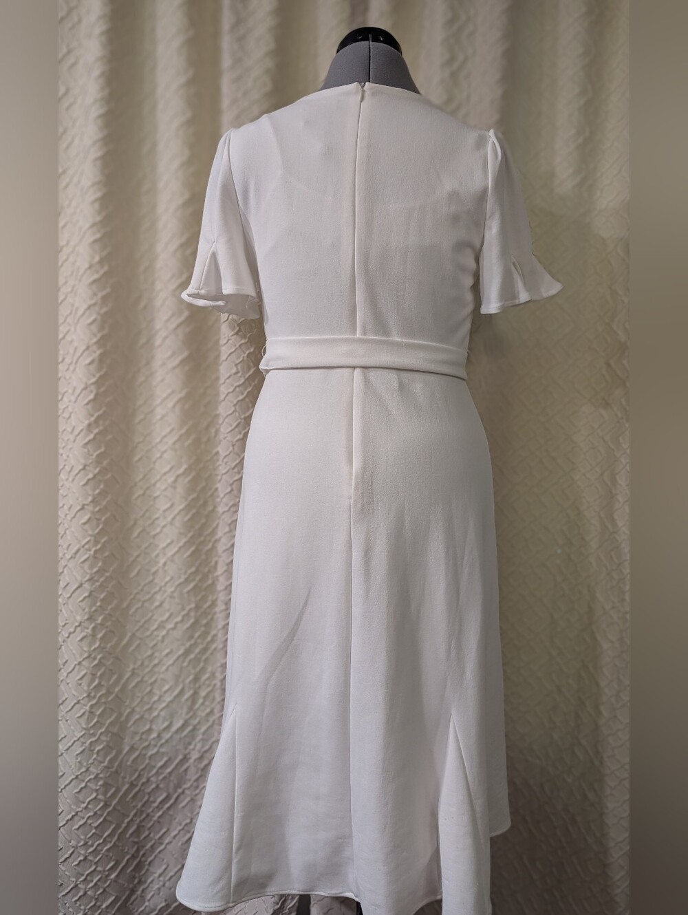 DKNY White Flutter Sleeve Bridal Midi Dress - Size 10 - Picture 5 of 9